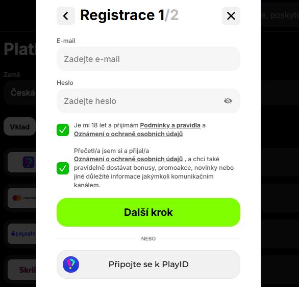 Zaregistrujte se a začněte hrát zadáním e-mailu a hesla ve dvou jednoduchých krocích